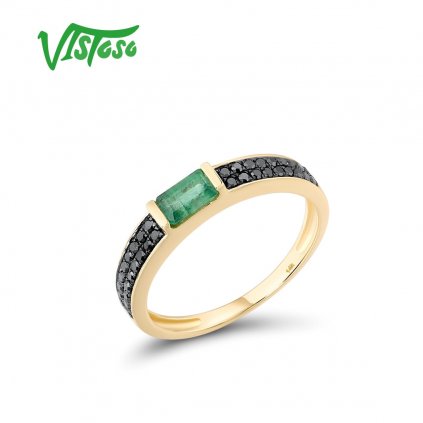Zlatý prsten s černými diamanty a smaragdem Listese