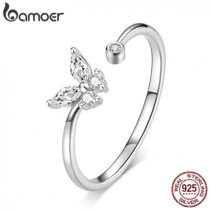 Stříbrný prsten s třpytivým motýlem BSR178 LOAMOER