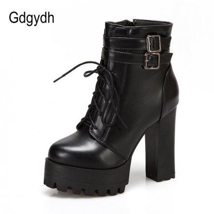 Kotníkové boty na vysokém podpatku GoodDayGirl Fashion (Barva Černá, Velikost 36)