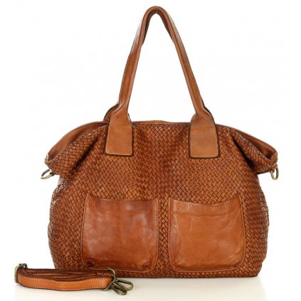 Klasická shopper taška s kapsami, pletená kůže ruční výroba