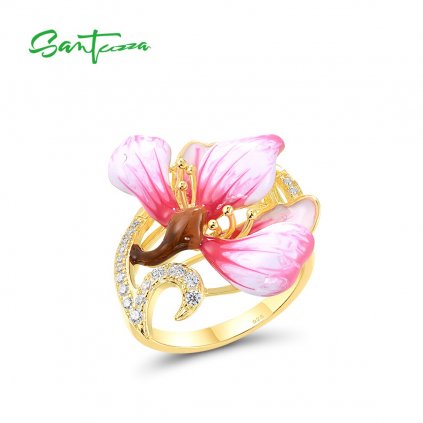 Masivní prsten pozlacený růžová sakura