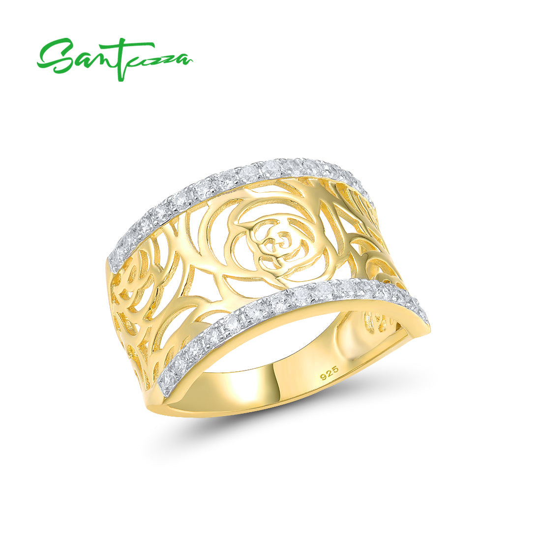 Levně FanTurra Pozlacený prsten se vzorem růží Velikost prstenu: 6 (51,8 mm)