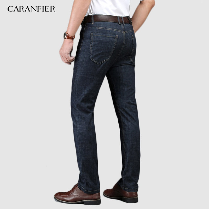 Levně CARANFLER Pánské elastické džíny Slim business kalhoty klasické Barva: Tmavě Modrá