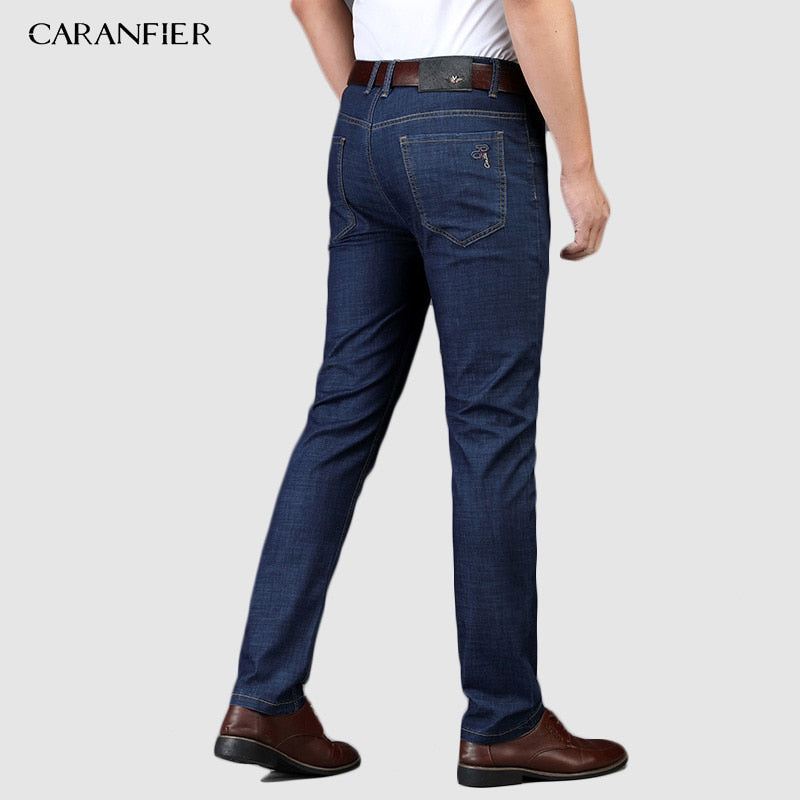 Levně CARANFLER Pánské elastické džíny Slim business kalhoty klasické Barva: Modrá