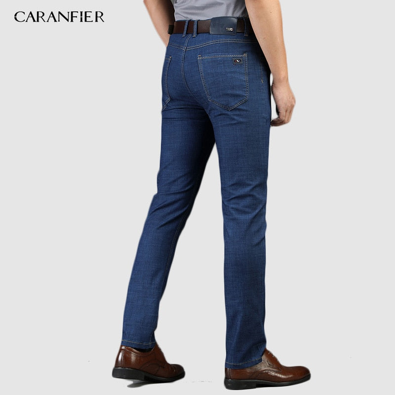 Levně CARANFLER Pánské elastické džíny Slim business kalhoty klasické Barva: Světle Modrá