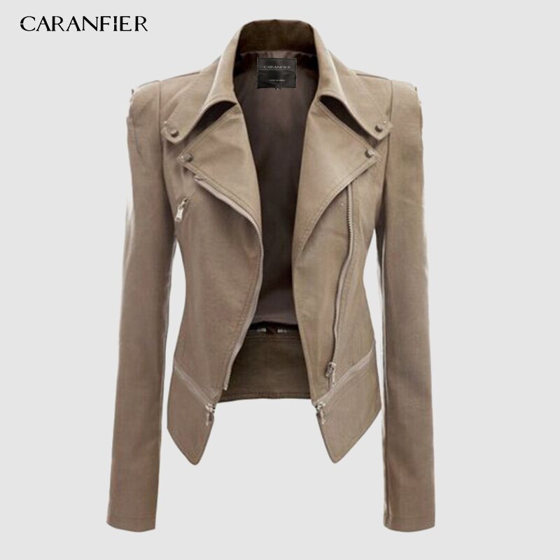 Levně CARANFLER Elegantní dámská bunda kožená se širokým límcem Barva: Béžová