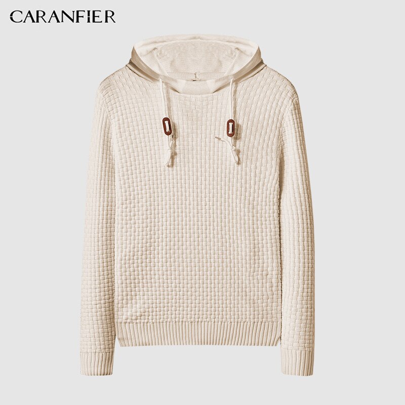 Levně CARANFLER Pletený pánský svetr s kapucí Barva: Khaki