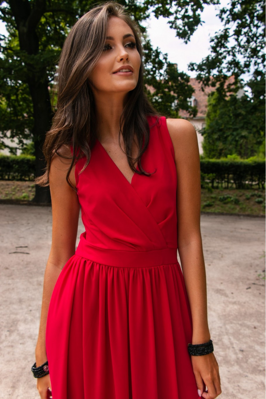 Levně Roco Fashion Maxi šaty s obálkovým výstřihem, s vázáním - ČERVENÉ 2XL/3XL Barva: Červená