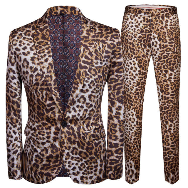 Levně MC BUSINESS Pánský dvoudílný oblek se zvířecím vzorem leopard 