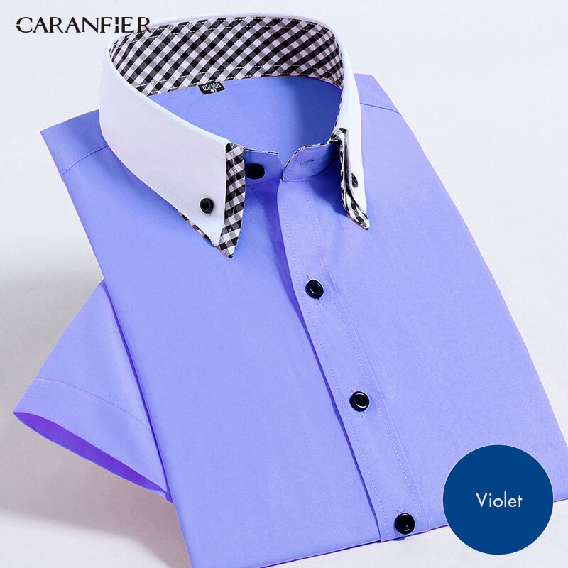 Levně CARANFLER Letní pánská košile elegantní s kontrastním límečkem Barva: Fialová