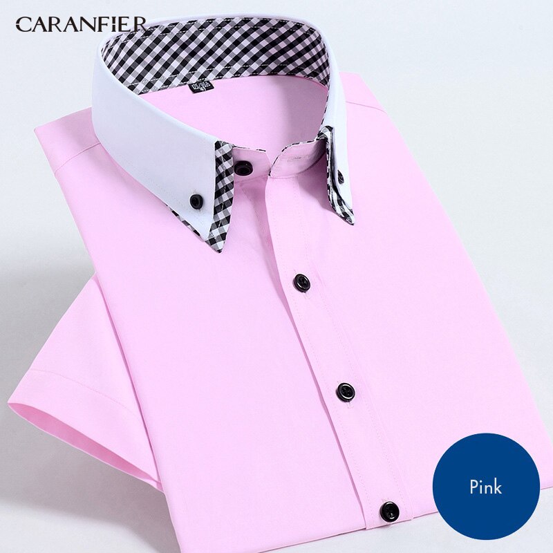 Levně CARANFLER Letní pánská košile elegantní s kontrastním límečkem Barva: Růžová
