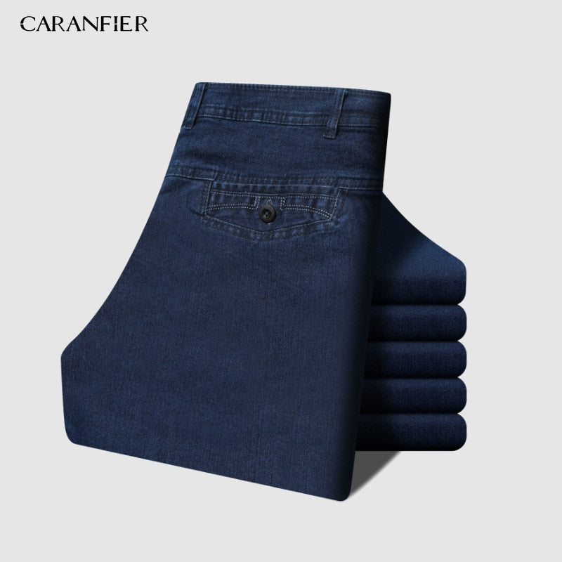 Levně CARANFLER Klasické pánské džíny denim kalhoty klasické Barva: Tmavě Modrá