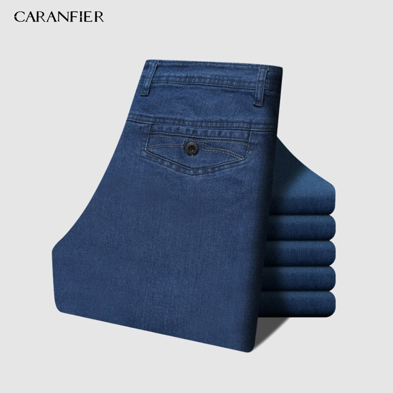 Levně CARANFLER Klasické pánské džíny denim kalhoty klasické Barva: Modrá