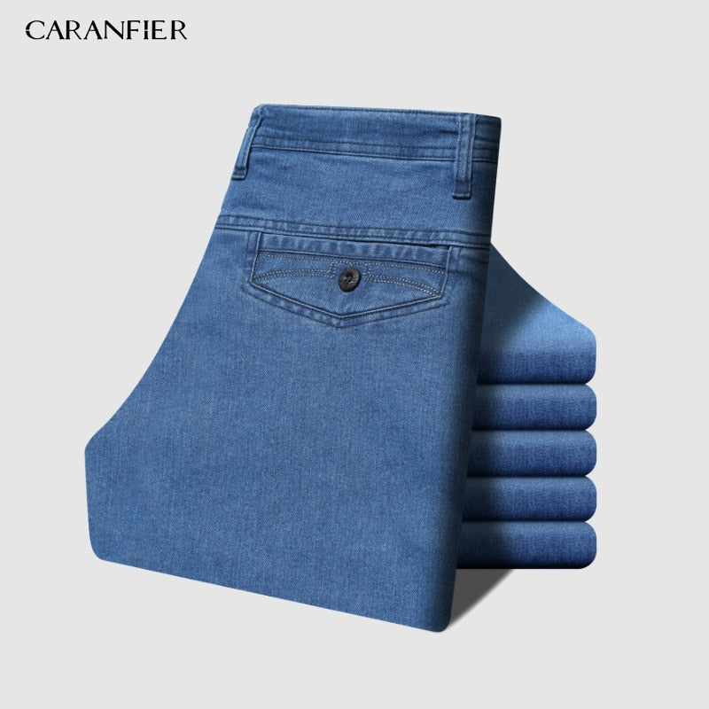 Levně CARANFLER Klasické pánské džíny denim kalhoty klasické Barva: Světle Modrá