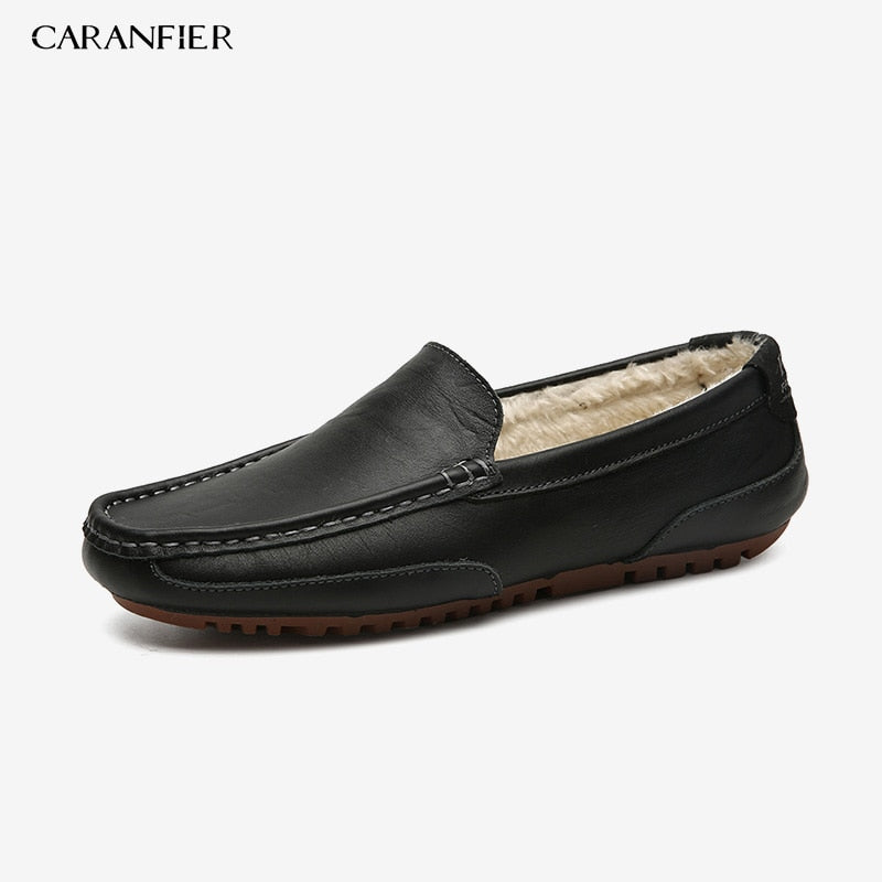 Levně CARANFLER Kožené zimní mokasíny pánské loafers Barva: Černá