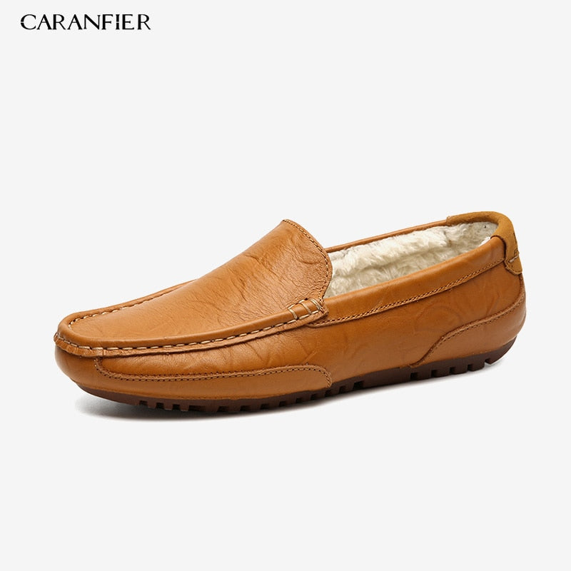 Levně CARANFLER Kožené zimní mokasíny pánské loafers Barva: Žlutá