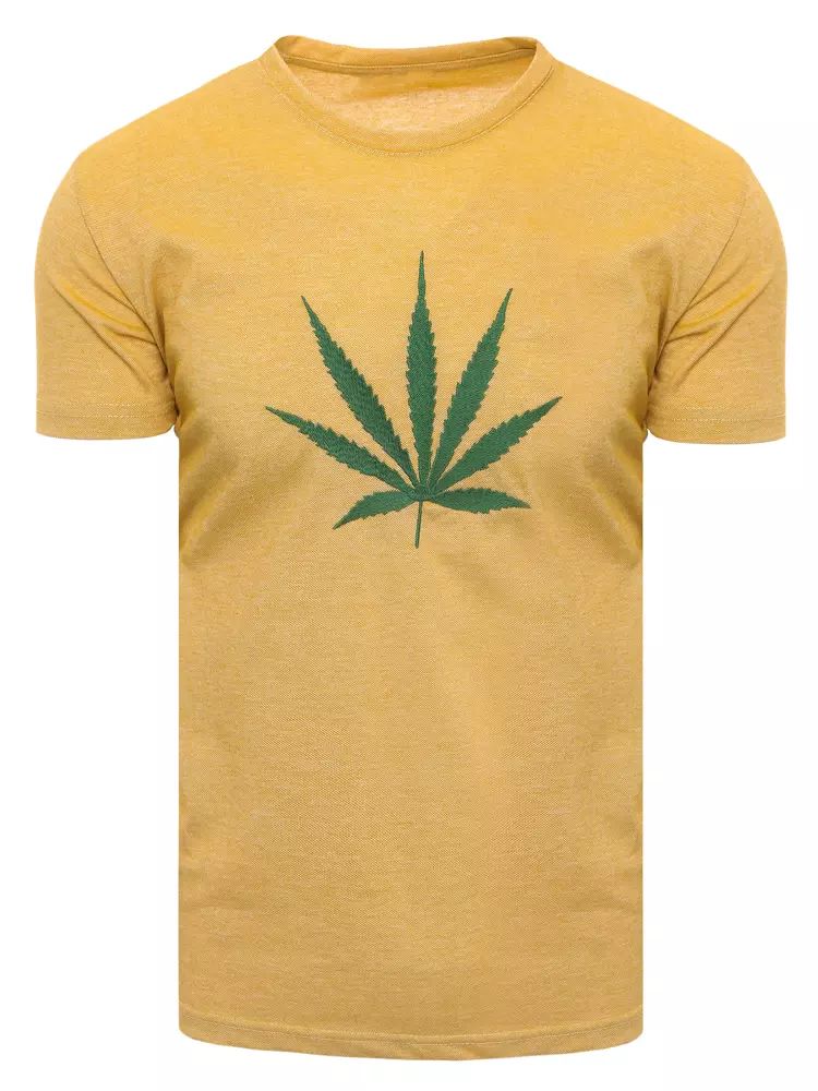 Levně Dstreet Grafitové pánské bavlněné tričko s potiskem RX4947 Barva: Žlutá
