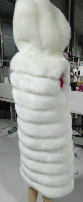 Levně A.Zado.Rin Dlouhá kožešinová vesta zimní kožich s kapucí bez rukávů Barva: Bílá