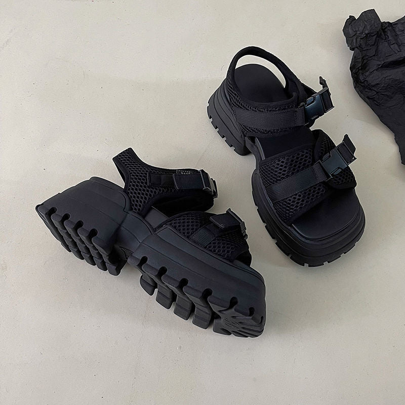 Levně GOOHO Chunky sandály na platformě letní obuv se síťkou Barva: Černá