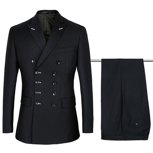 Levně MC BUSINESS Dvouřadý pánský oblek sako + kalhoty Barva: Černá