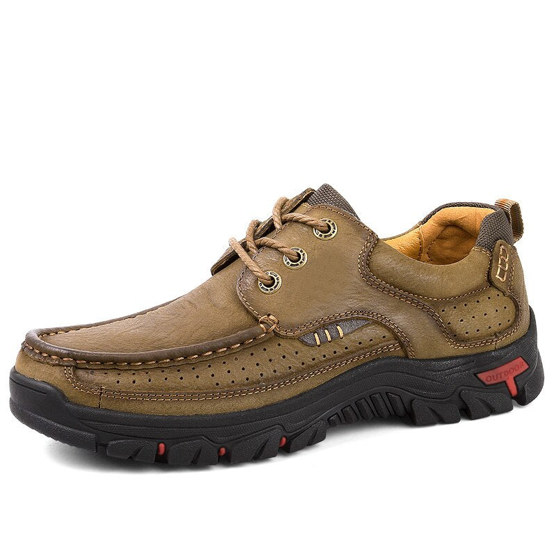 Kožené tenisky prodyšné a děrované boty trekové 