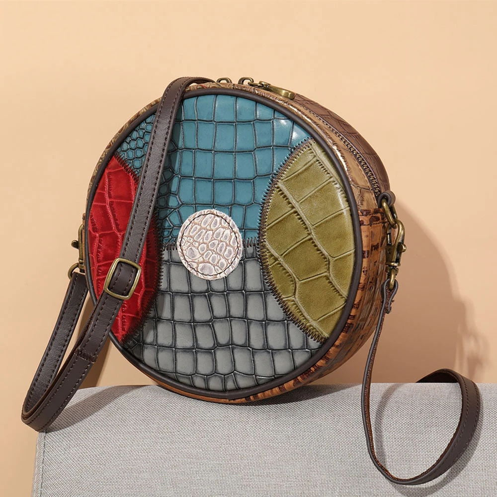 Kulatá kabelka vícebarevná patchwork pracá kůže Barva (Varianta): Randomly Patchwork