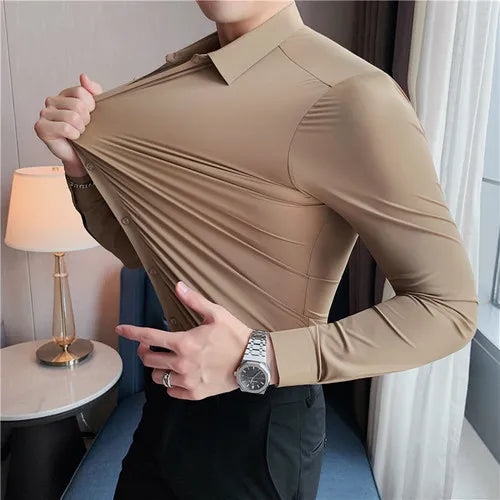 Pánská elastická košile Barva: Khaki, Velikost: XS