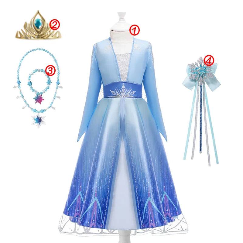 KID FASHION Dívčí princeznové šaty Frozen Velikost: 9-10T, Barva (Varianta): 4PCS Elsa Dress Set1