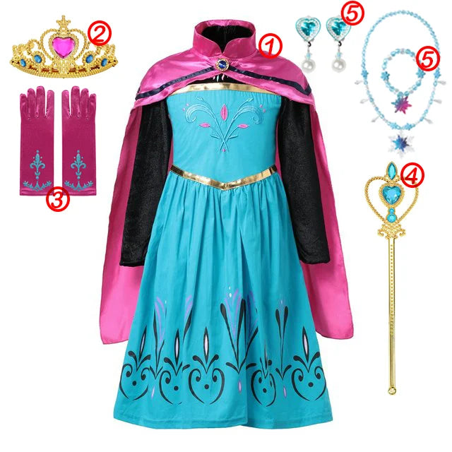 KID FASHION Dívčí princeznové šaty Frozen Velikost: 3-4T, Barva (Varianta): 6PCS Elsa Dress Set