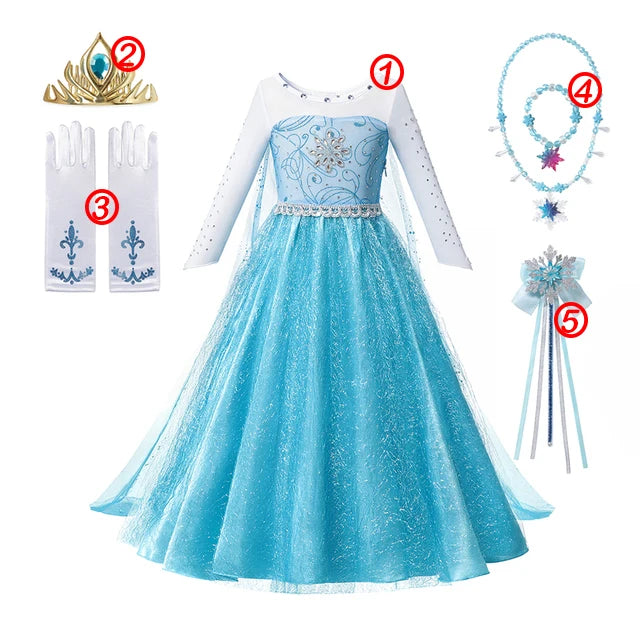 KID FASHION Dívčí princeznové šaty Frozen Velikost: 7-8T, Barva (Varianta): 5PCS Elsa Dress Set3 1