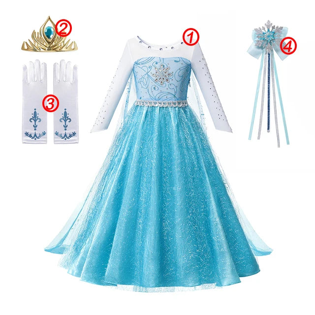 KID FASHION Dívčí princeznové šaty Frozen Velikost: 9-10T, Barva (Varianta): 4PCS Elsa Dress Set2