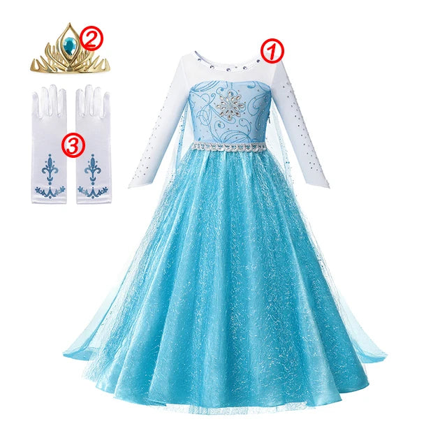 KID FASHION Dívčí princeznové šaty Frozen Velikost: 7-8T, Barva (Varianta): 3PCS Elsa Dress Set1 1
