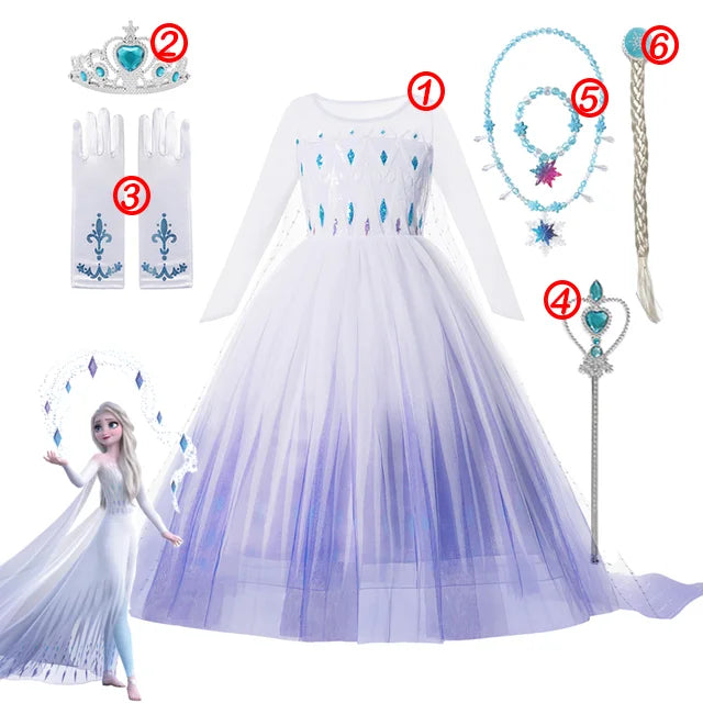 KID FASHION Dívčí princeznové šaty Frozen Velikost: 9-10T, Barva (Varianta): 6PCS Elsa Dress Set2 1