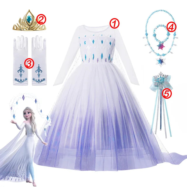 KID FASHION Dívčí princeznové šaty Frozen Velikost: 9-10T, Barva (Varianta): 5PCS Elsa Dress Set3
