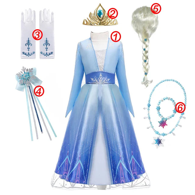 KID FASHION Dívčí princeznové šaty Frozen Velikost: 9-10T, Barva (Varianta): 6PCS Elsa Dress Set2