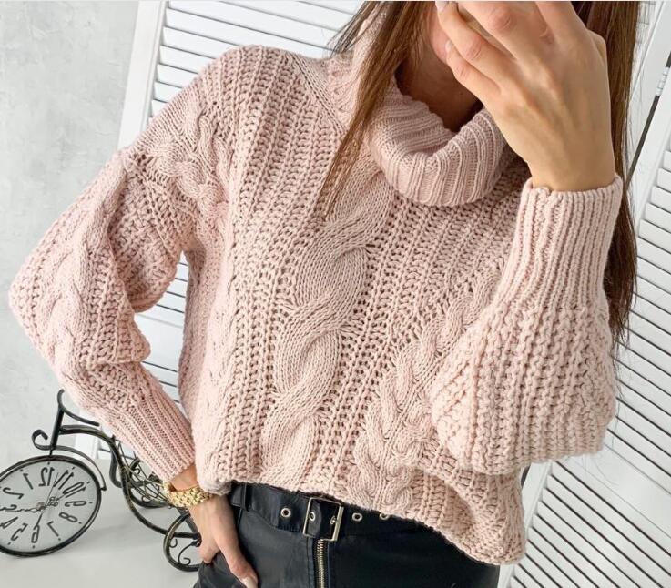 JwC Fashion Oversize svetr s copánkovým vzorem Barva: Růžová, Velikost: S
