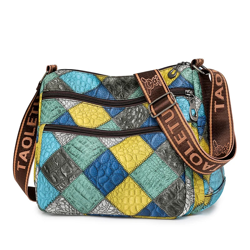 FLY FASHION Barevná patchwork crossbody kabelka Barva: Modrá