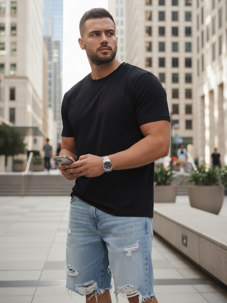 Dstreet Bavlněné pánské tričko basic  RX5671 Barva: Černá, Velikost: 5XL