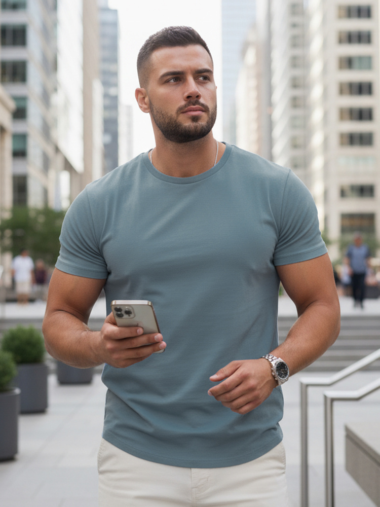 Dstreet Bavlněné pánské tričko basic  RX5673 Barva: Nebeská, Velikost: XL