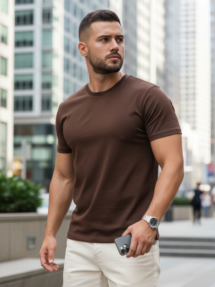 Dstreet Bavlněné pánské tričko basic  RX5673 Barva: Hnědá, Velikost: XL