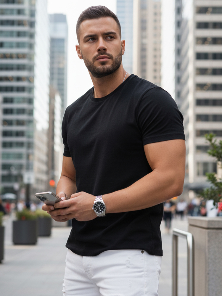 Dstreet Bavlněné pánské tričko basic  RX5673 Barva: Černá, Velikost: 4XL