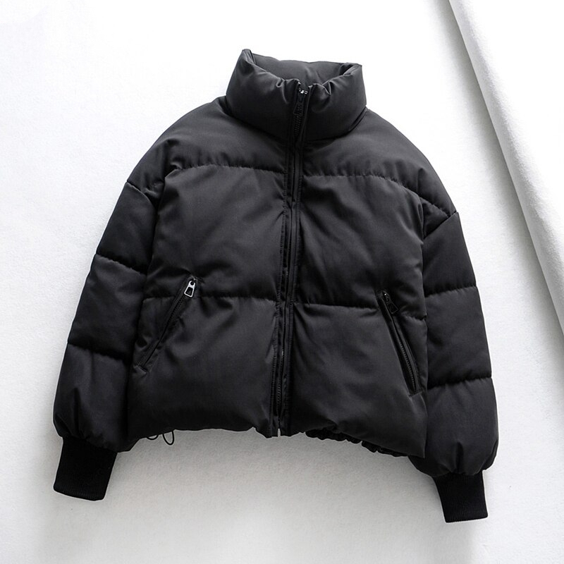 Levně Simple Fashion Oversize dámská zimní bunda s prošíváním - ČERNÁ/BÉŽOVÁ Barva: Černá