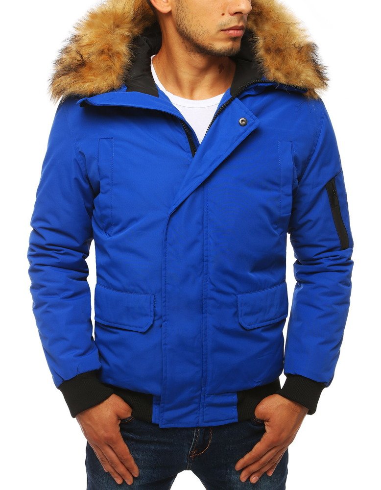 Levně Dstreet Pánská zimní bunda s kapucí s odepínatelnou kožešinou - XXL Barva: Modrá