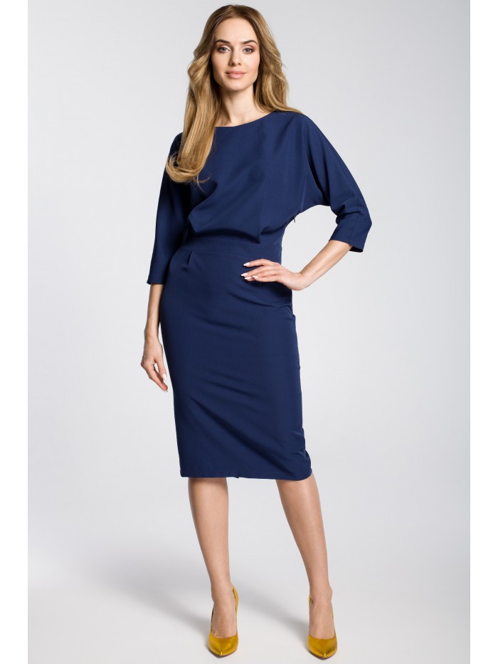Levně Midi šaty s volným topem a tužkovou sukní MOE M360 Barva: Tmavě Modrá