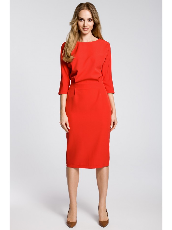 Levně Midi šaty s volným topem a tužkovou sukní MOE M360 Barva: Červená