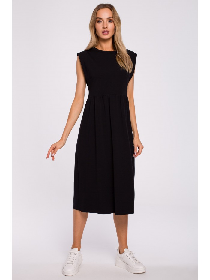 Levně Midi šaty se skládanou sukni bez rukávů MOE M581 Barva: Černá