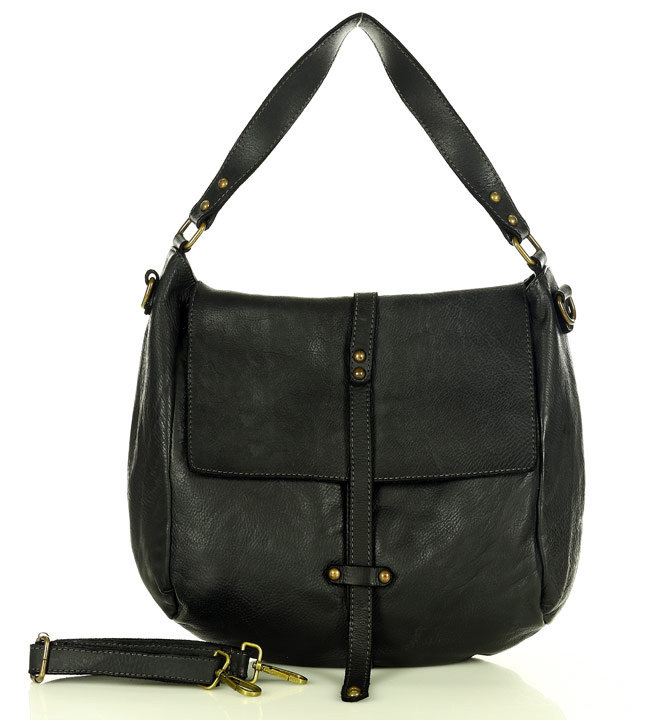 Levně Kožená shopper kabelka Italská nákupní taška MARCO MAZZINI Barva: Černá