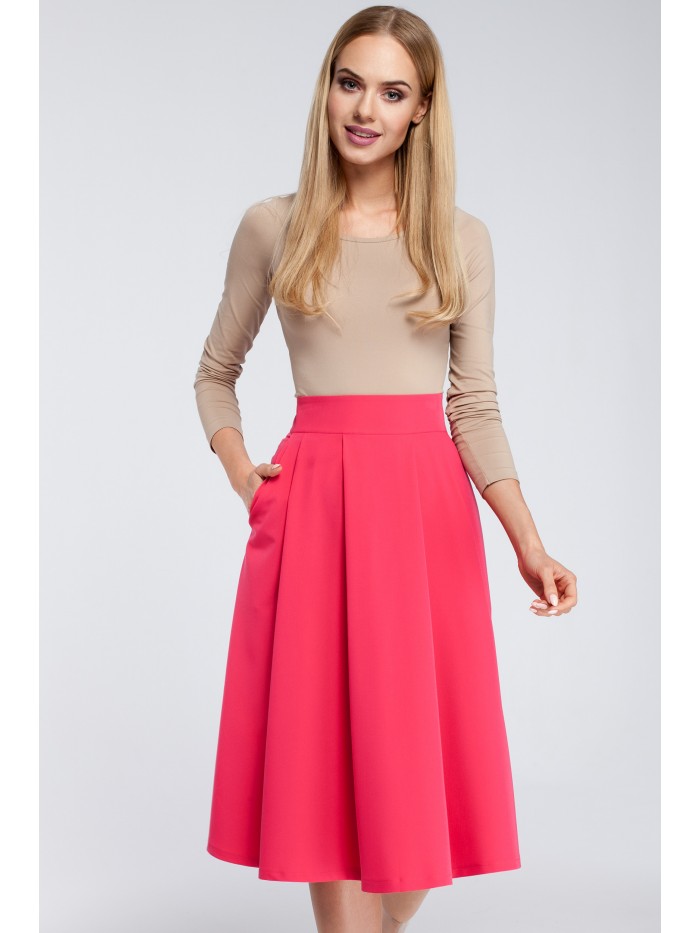Levně Midi áčková sukně s vysokým pásem MOE M302 Barva: Růžová