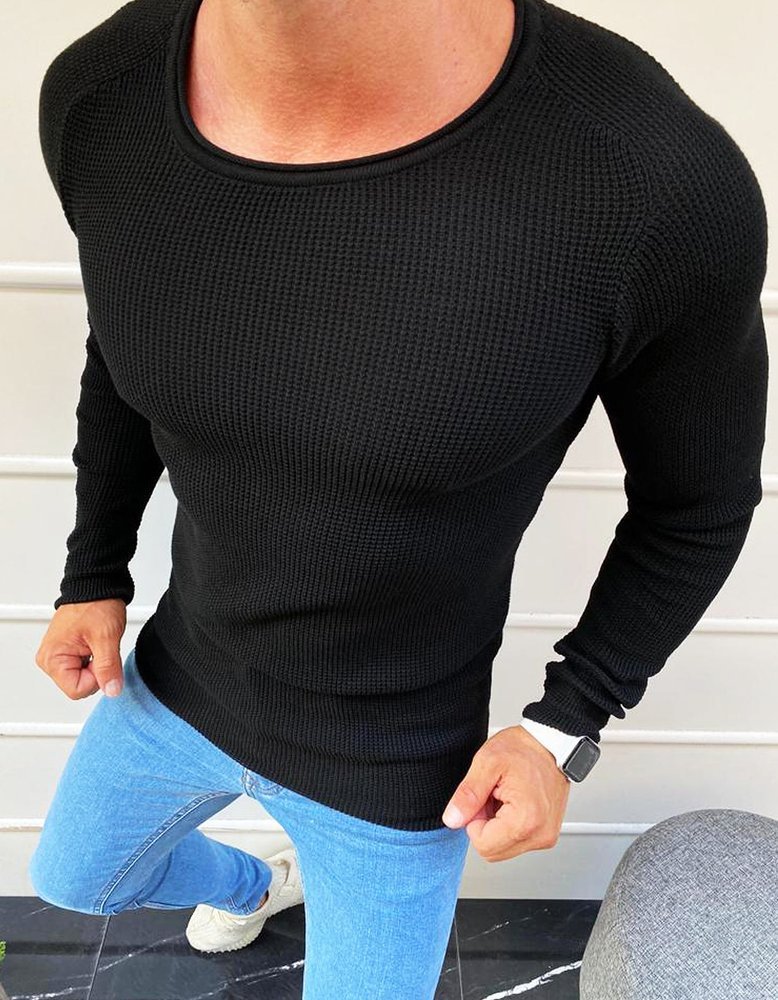 Levně Dstreet Elegantní pánský svetr s kulatým výstřihem - různé barvy Barva: Černá