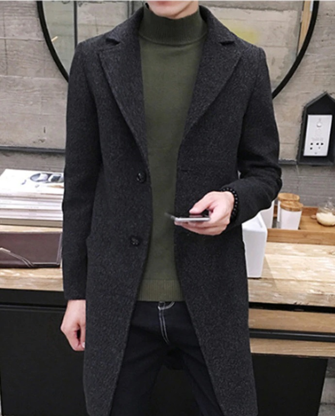 Levně FashionEU Luxusní pánský kabát A1488 - ČERNÝ M Barva: Černá